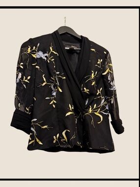 Alex Evenings Black Floral Embroidered Wrap Blazer Women’s M